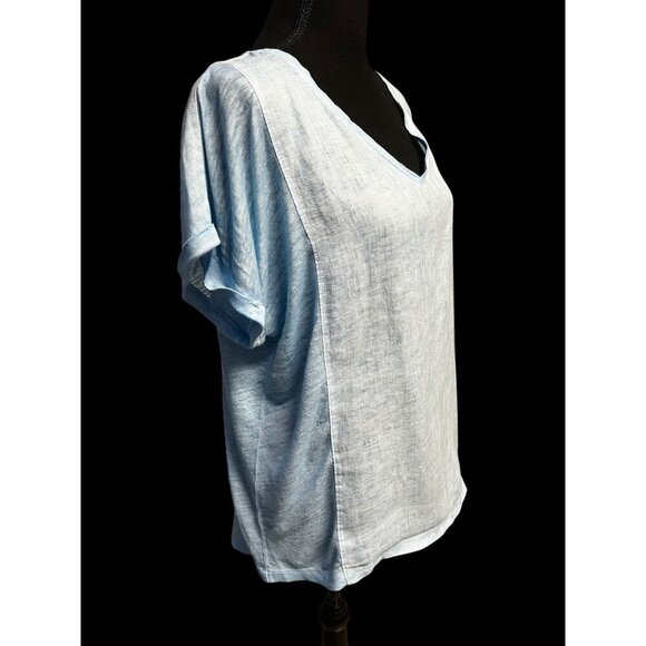 Chicos Light Blue 100% Linen V-Neck Short Sleeve Top, BEACH, TRAVEL, RESORT, M - Picture 2 of 10